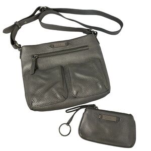 Cole Haan Metallic Pewter Leather Crossbody and Matching Wristlet Keyholder